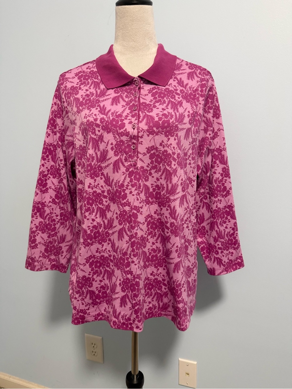 Lands' End Women's 3/4 Sleeve Supima Cotton Polo Shirt Size 1X
